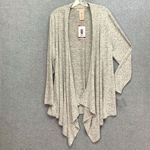 Philosophy Women Cardigan Gray Heather Sz XL Open Front Waterfall Heathered Knit